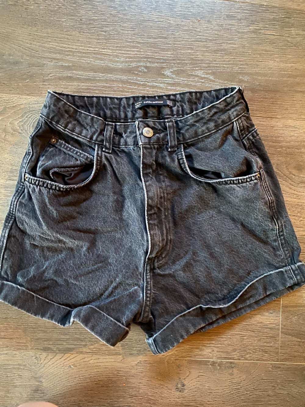 Zara Black Washed Denim High-Rise Shorts